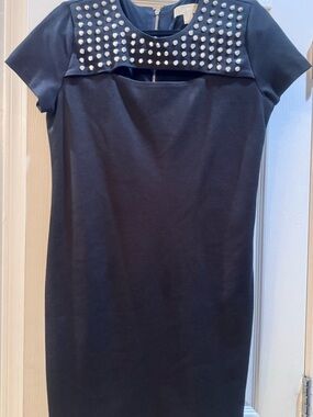 Michael Kors Black Mini Dress with Silver Studded Yoke